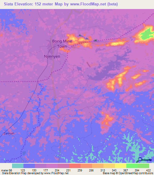 Siata,Liberia Elevation Map