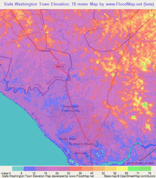 Siafa Washington Town,Liberia Elevation Map
