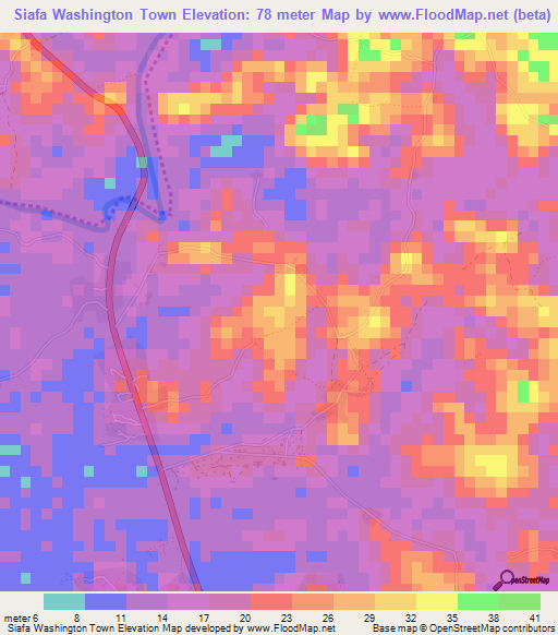 Siafa Washington Town,Liberia Elevation Map