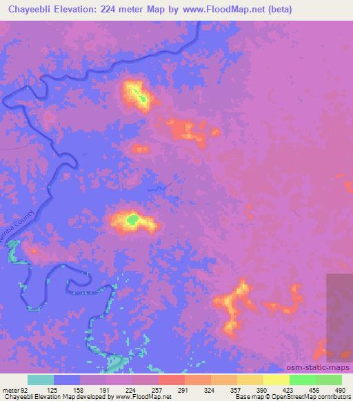 Chayeebli,Liberia Elevation Map