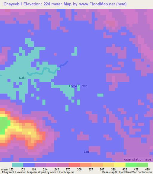 Chayeebli,Liberia Elevation Map