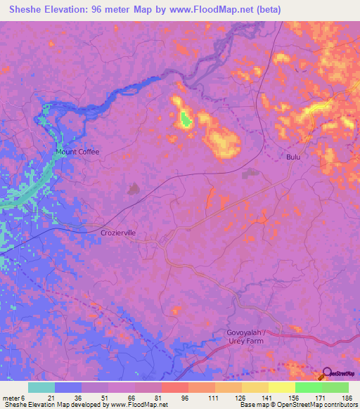 Sheshe,Liberia Elevation Map