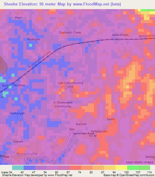 Sheshe,Liberia Elevation Map