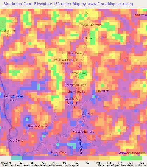 Sherhman Farm,Liberia Elevation Map