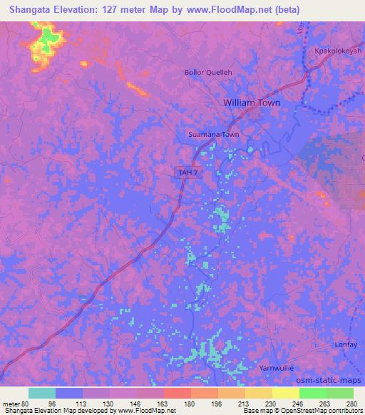 Shangata,Liberia Elevation Map