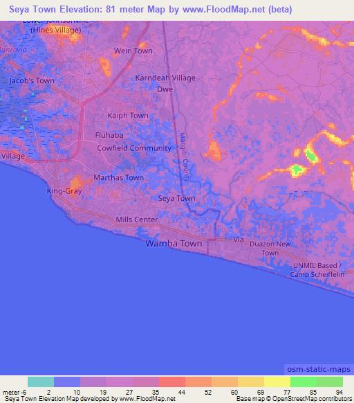 Seya Town,Liberia Elevation Map