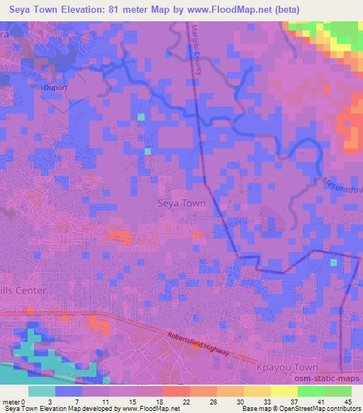 Seya Town,Liberia Elevation Map
