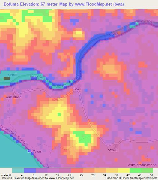 Bofuma,Liberia Elevation Map