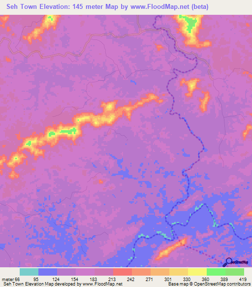 Seh Town,Liberia Elevation Map