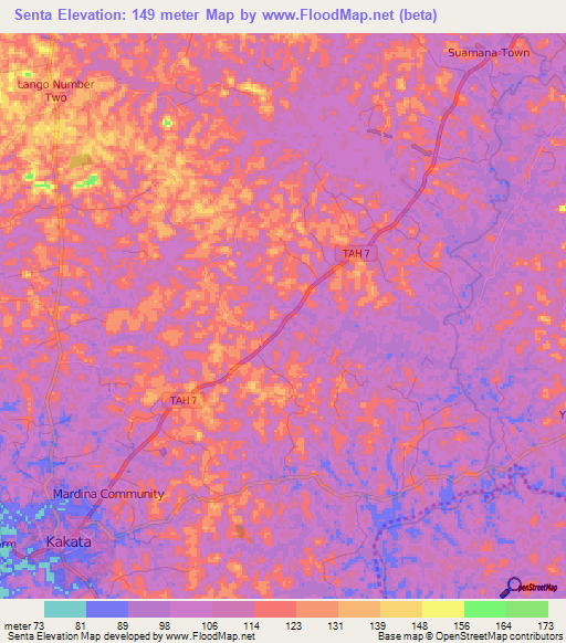 Senta,Liberia Elevation Map