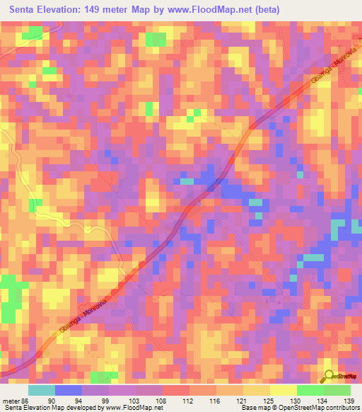 Senta,Liberia Elevation Map