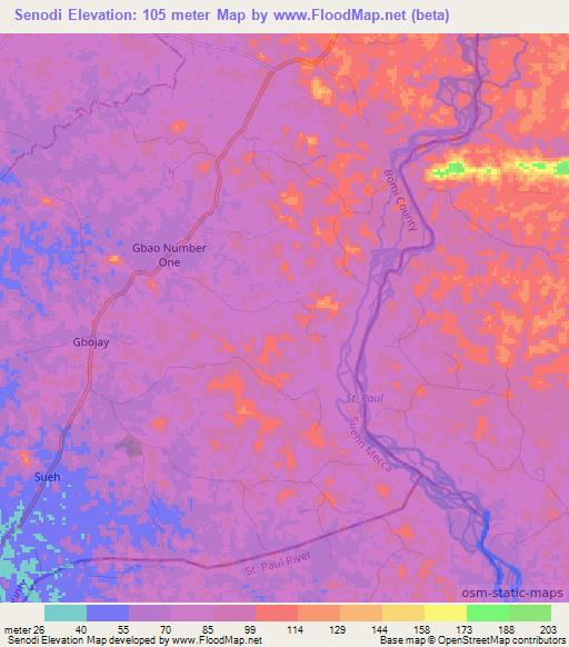 Senodi,Liberia Elevation Map