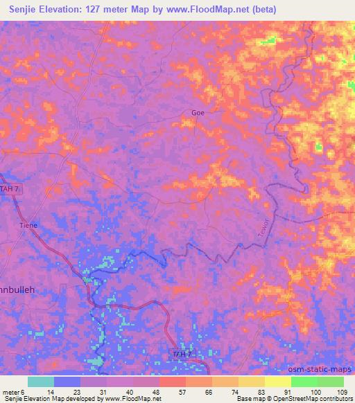 Senjie,Liberia Elevation Map
