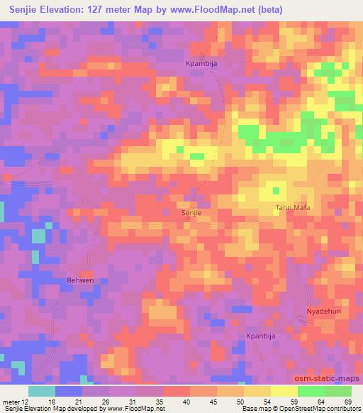 Senjie,Liberia Elevation Map