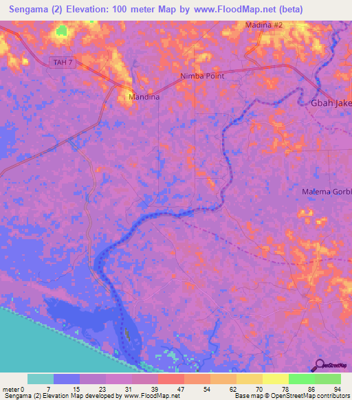Sengama (2),Liberia Elevation Map