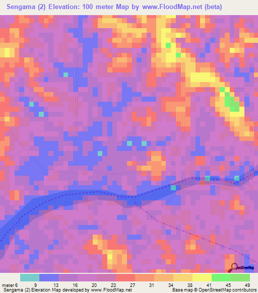 Sengama (2),Liberia Elevation Map