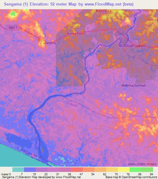 Sengama (1),Liberia Elevation Map