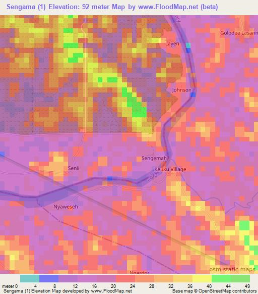 Sengama (1),Liberia Elevation Map