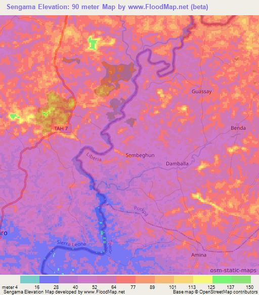 Sengama,Liberia Elevation Map