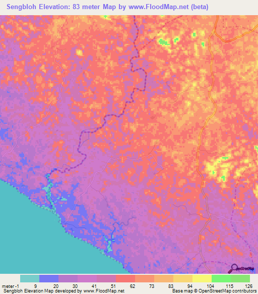 Sengbloh,Liberia Elevation Map