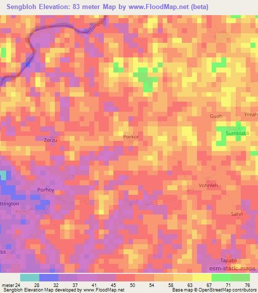 Sengbloh,Liberia Elevation Map