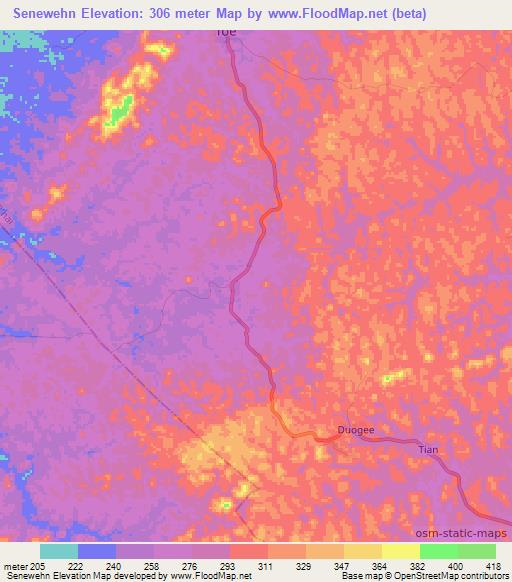 Senewehn,Liberia Elevation Map