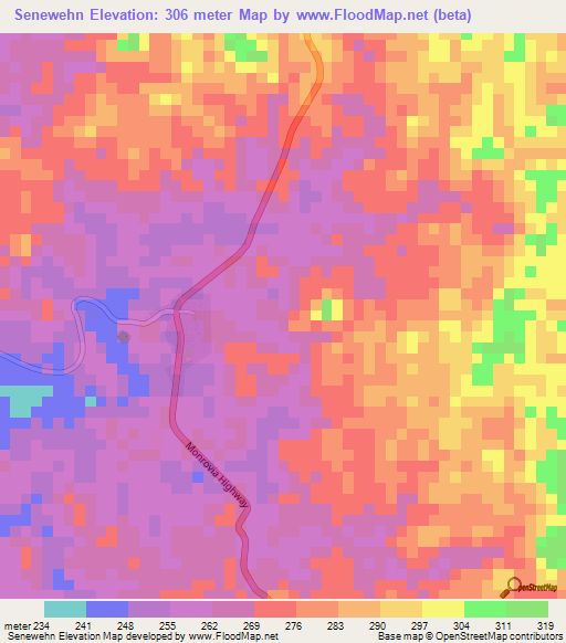 Senewehn,Liberia Elevation Map