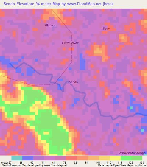 Sendo,Liberia Elevation Map