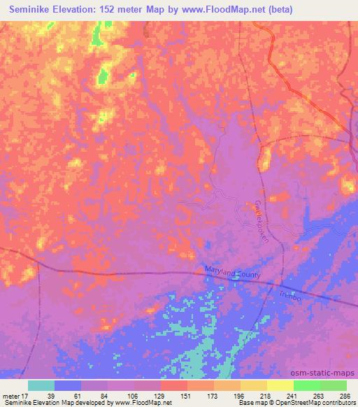 Seminike,Liberia Elevation Map