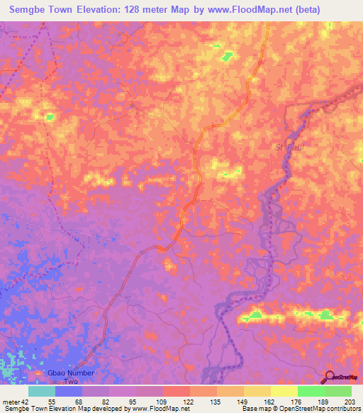 Semgbe Town,Liberia Elevation Map