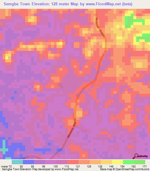 Semgbe Town,Liberia Elevation Map