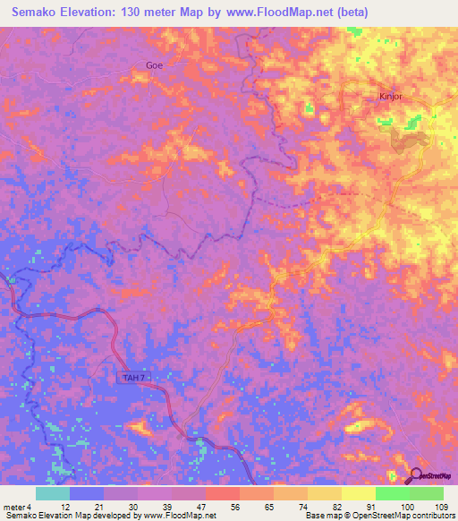 Semako,Liberia Elevation Map