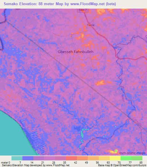 Semako,Liberia Elevation Map