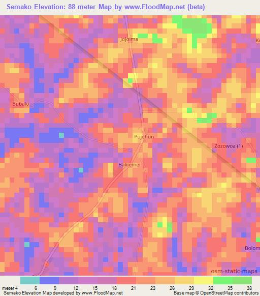 Semako,Liberia Elevation Map