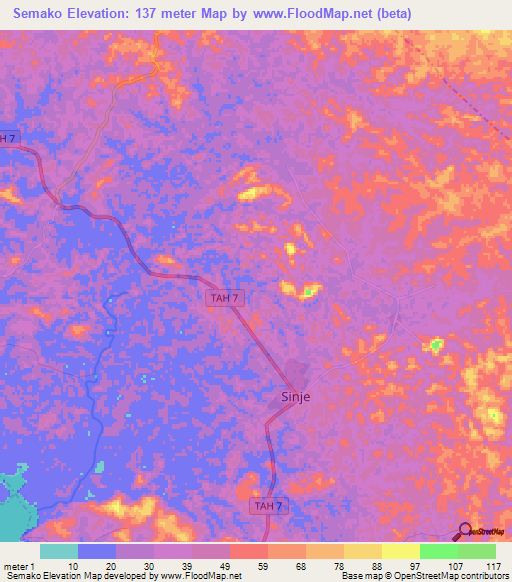 Semako,Liberia Elevation Map