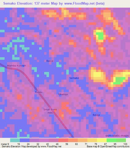 Semako,Liberia Elevation Map