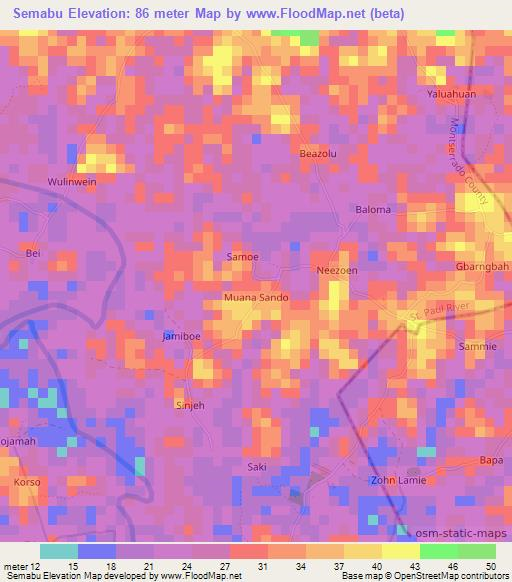 Semabu,Liberia Elevation Map