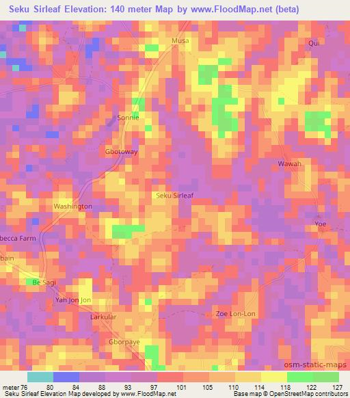 Seku Sirleaf,Liberia Elevation Map