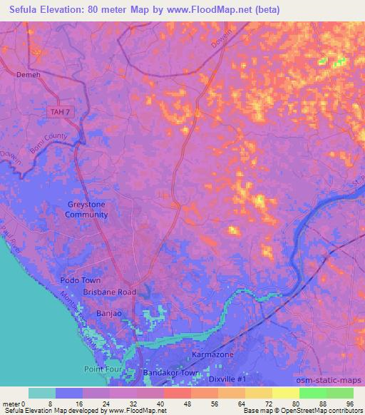 Sefula,Liberia Elevation Map