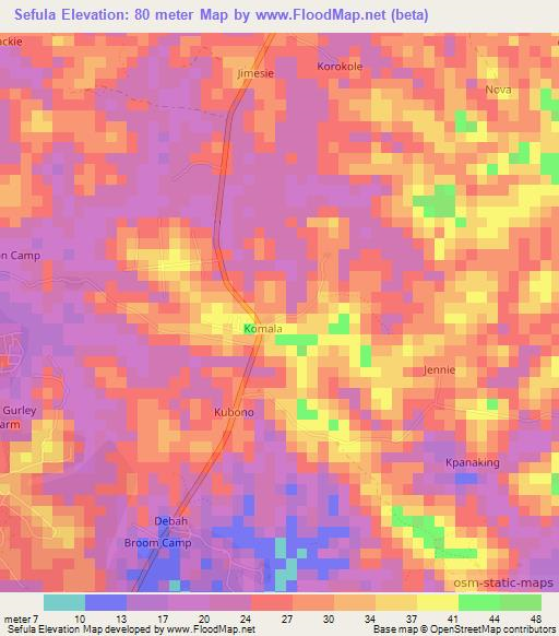 Sefula,Liberia Elevation Map