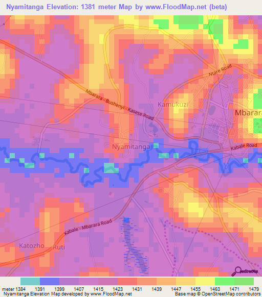 Nyamitanga,Uganda Elevation Map