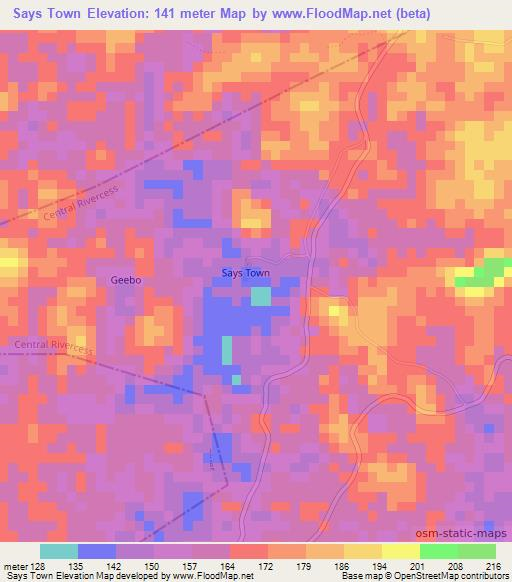 Says Town,Liberia Elevation Map