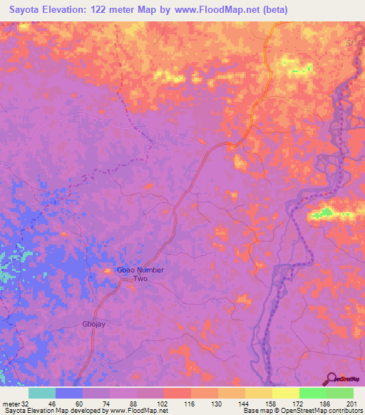 Sayota,Liberia Elevation Map