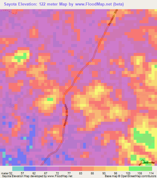 Sayota,Liberia Elevation Map