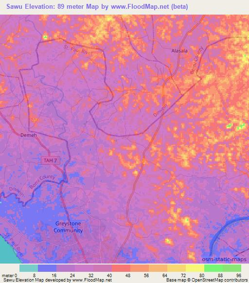 Sawu,Liberia Elevation Map