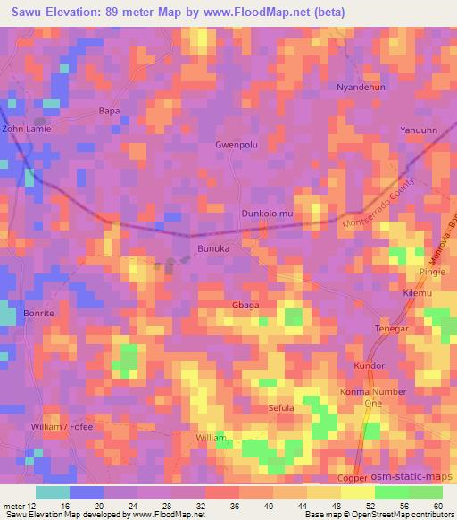 Sawu,Liberia Elevation Map
