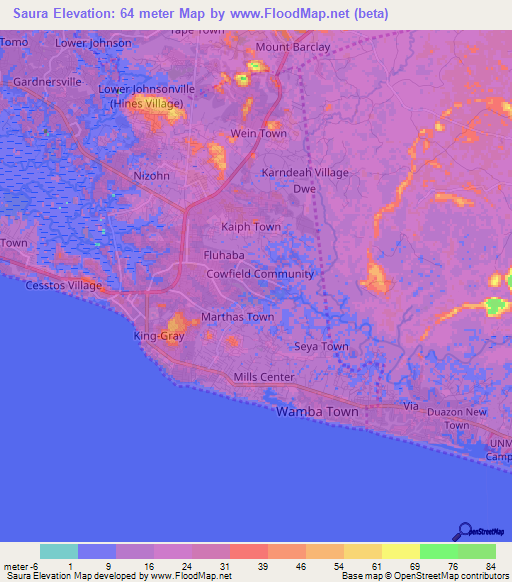 Saura,Liberia Elevation Map