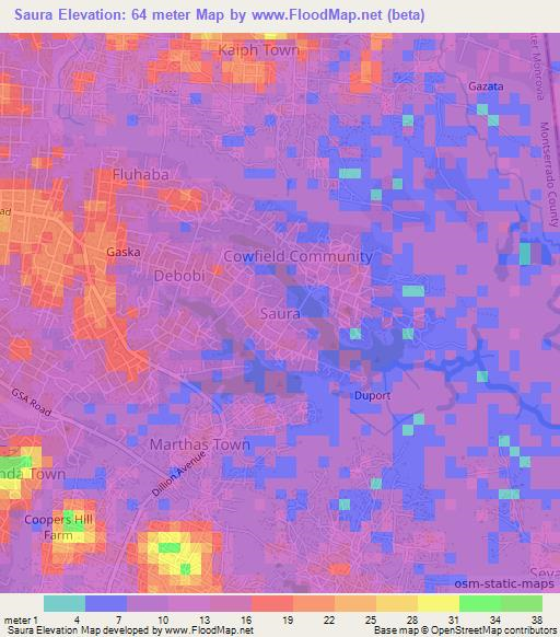 Saura,Liberia Elevation Map