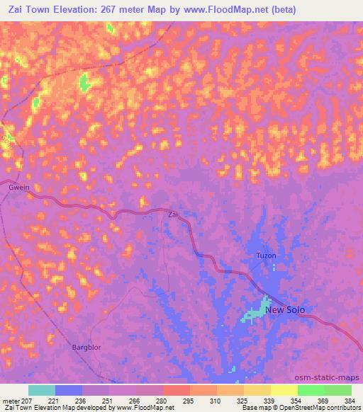 Zai Town,Liberia Elevation Map