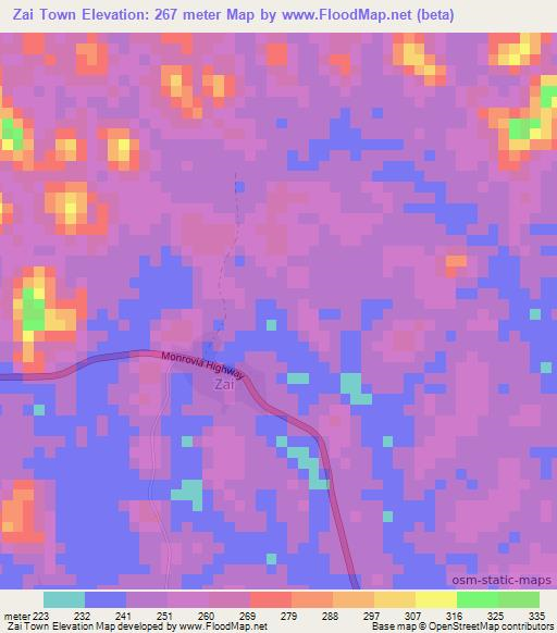 Zai Town,Liberia Elevation Map